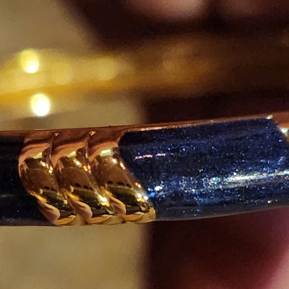 Narrow Blue and Gold Enamel Hinge Bangle - Picture 15 of 15